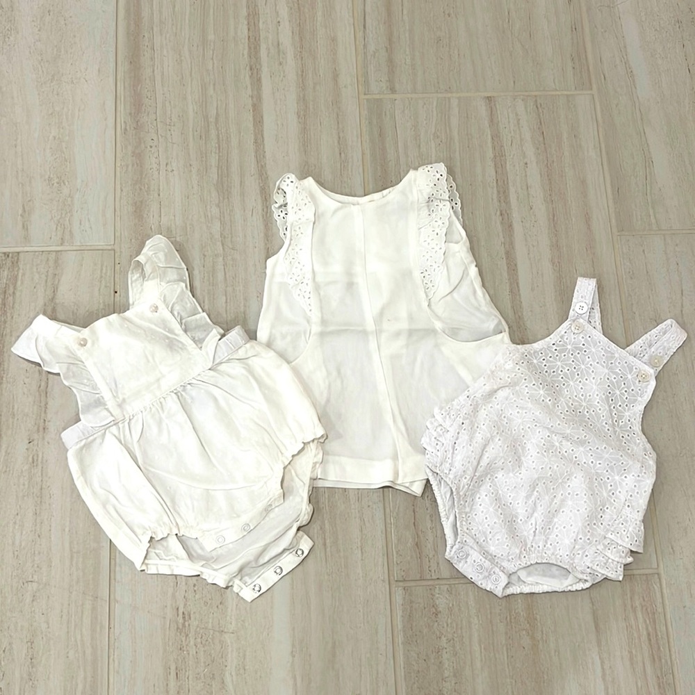 H&M Zara and Oshkosh white Rompers